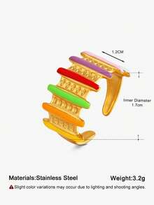 1pc Stainless Steel Fashion Colorful Enamel Striped Open Ring, Suitable For Women's Daily And Party Wear - Multicolor - View 2