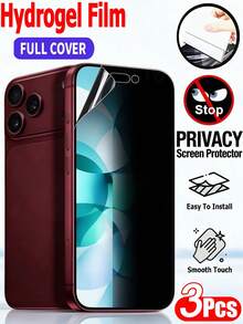 3Pcs Anti Spy Privacy Hydrogel Screen Protector, Full Coverage Bubble Free Easy Install Soft Non-Glass Film, Compatible With IPhone 18/17/16/15/14 Pro Max Duo - Black - View 9