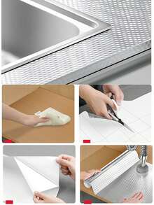 Kitchen Oil-Proof Sticker, Self-Adhesive Aluminum Foil Waterproof And High Temperature Resistant Sticker, Suitable For Sink/Cabinet/Drawer, Kitchen Sink Accessories, Widened 40CM*Length 2-4M - Silver - View 7