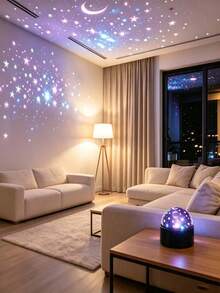 1pc Spherical Moon And Starry Night Light, USB Powered, 7 Color Modes, Romantic Galaxy Projection Icon, Starry Sky Projection Lamp, Star And Moon Pattern Projection. Plug And Play, Wide Coverage, Perfect For Home Party Decoration, Multi-Pattern Star And Moon Projection Lamp, Colorful Star And Moon Pattern Bedroom Bedside Lamp, Romantic Dreamy Small Colorful Light - Moon Projection Lamp - View 11