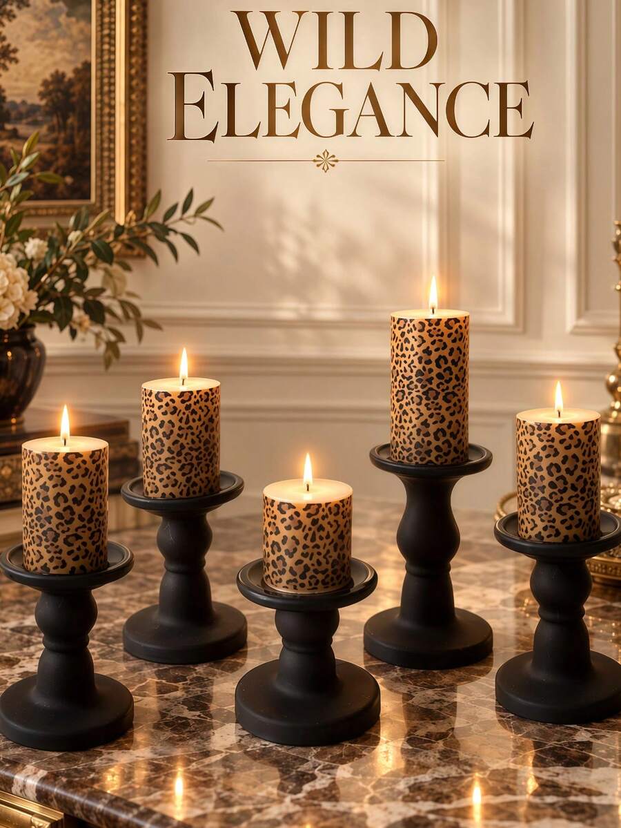 3/1pc European Style Leopard Print Pillar Candles, 1.97 Inch Diameter, Set Combination, Suitable For Home Decor, Cabinet Decor, Holiday Party, Birthday Gift, Photography Props, Women's Gift - Multiple Styles - View 1