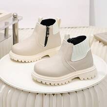 Minimalist Cream White Kids' Ankle Boots, Side Zipper Easy On/Off, Versatile Boots For Autumn/Winter - Beige - View 11