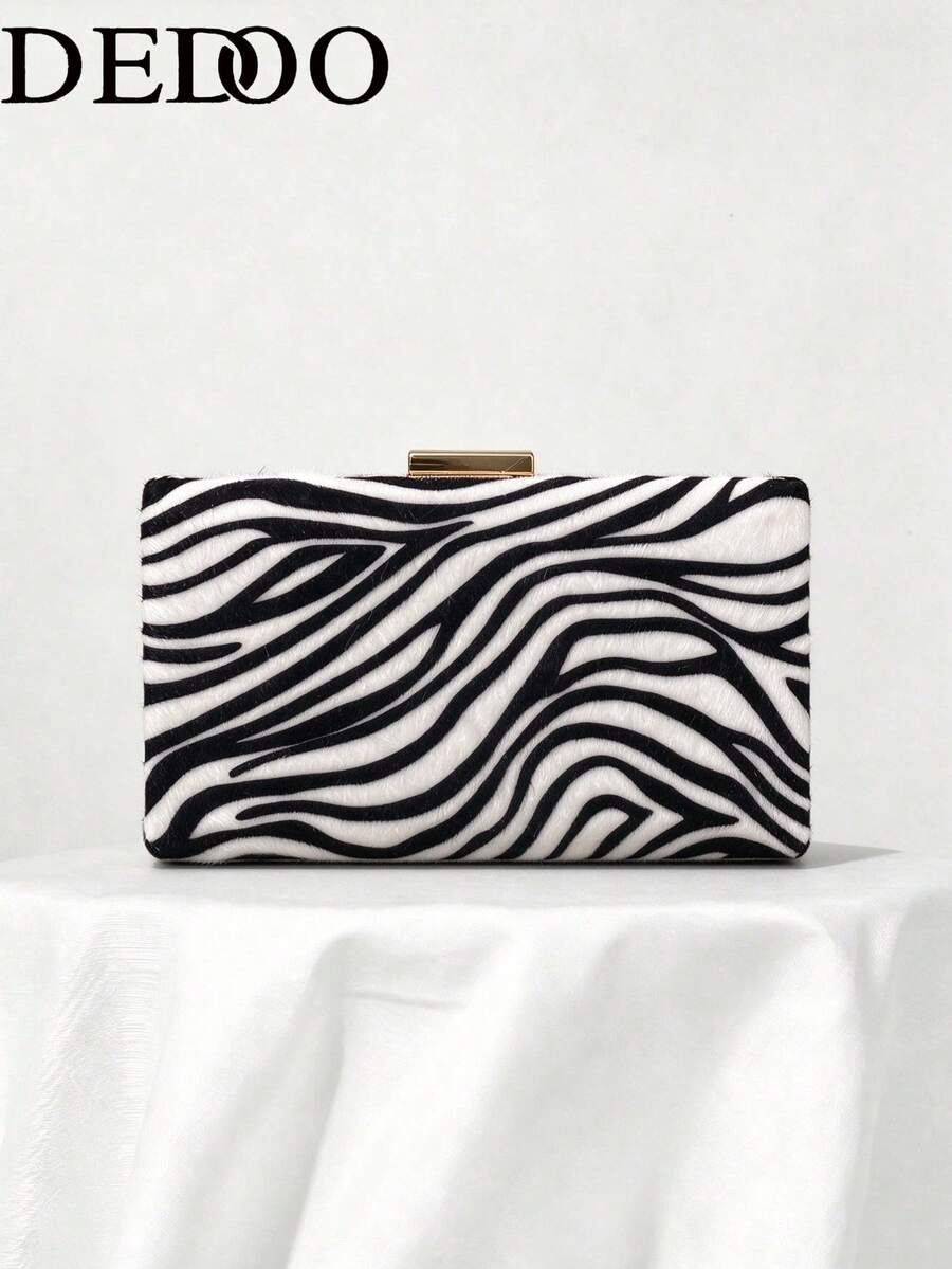 Women's Evening Bags Zebra Print Box Clutch Purse,Suede Handbag, Animal Pattern Formal Party Wedding Prom Shoulder Crossbody Bag,Christmas Gift - Multicolor - View 1