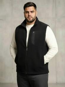 Plus Size Men's Winter Fleece Vest, Casual Thickened Sleeveless Jacket Vest, Suitable For Hiking, Sports, Fishing, Travel, Camping And Daily Commute - Black - View 5
