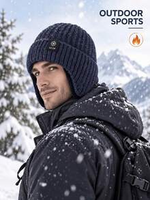 Unisex Fleece Lined Earflap Knit Beanie, Thick Ribbed Winter Windproof Warm Folded Skull Cap, Suitable For Outdoor Sports - Multicolor - View 3