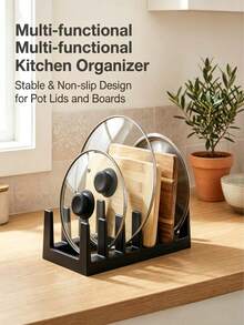  Multi-Purpose Pot Lid Organizer, Kitchen Cabinet Storage Rack For Cutting Boards, Plates, Pan Lids, Countertop Dish Holder - Multicolor-upgraded - View 4