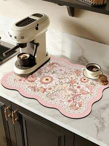 [New Thickened]Kitchen Dish Drying Mat, Table Mat, Absorbent Mat, Countertop Dish Mat, No-Wash Table Mat, Bowl & Plate Drying Mat, 3.6mm Thickness - Pink Floral E - View 5