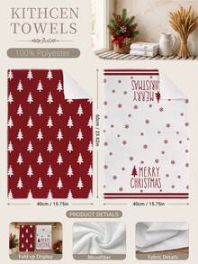 2pcs Minimalist Red Christmas Tree Snowflake Merry Christmas Text Kitchen Towels, 40*60cm Soft Microfiber Material Tea Towels, Suitable For Home Kitchen Restaurant Outdoor Camping Tabletop Cleaning Dish Cloth Hand Towel Accessories, Christmas Theme Kitchen Towels Holiday Gift - Multicolor - View 3