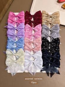 10pcs Random Color Bow Hair Clips Suitable For Daily Use Hair Accessories - Multicolor - View 7