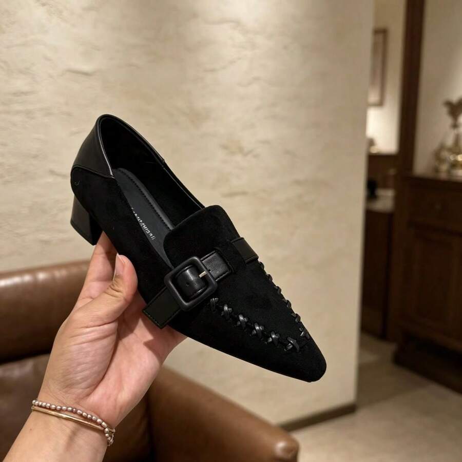 Women's Low-Top High Heel Shoes, Business Punk Vacation Gothic Style PU Leather Buckle, Suitable For Office, Spring Summer Autumn Winter - Black - View 1