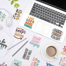 50pcs Colorful English Inspirational Short Sentences PET Graffiti Stickers Suitable For Decorative Phone Cases Cup Guitar Creative Reward Gift Decal - one-size - View 8