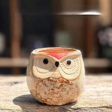 Creative Cartoon Glazed Owl Ceramic Succulent Planter Set, 6 Pieces With Drainage Holes, Cute Plant Pot Holder Container For Home Office Garden Decor, Owl Gift Personalized Craft - A - View 12
