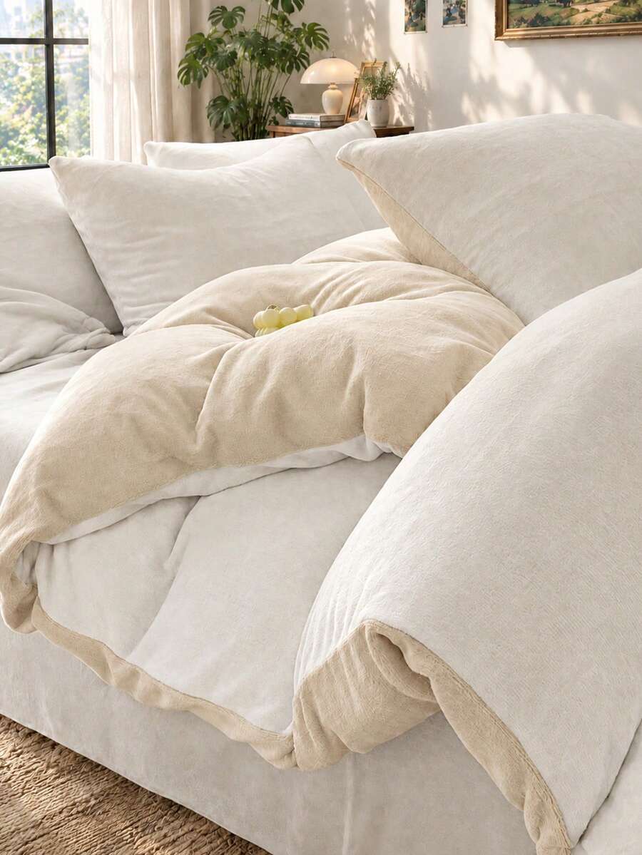 2/3pcs Velvet Solid Duvet Cover Set, Bedding, Solid Color Bedding Set, Cozy Room Decor, Soft & Warm, Skin-Friendly, Solid Color Series, Easy Care & Durable, Suitable For Autumn/Winter Guest Room And Bedroom, Fits Various Bed Sizes (Includes 1 Duvet Cover And 1/2 Pillowcases, Excludes Comforter), Home Textile, Bedding Gift, Machine Washable - Multicolor - View 1