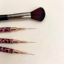 Manicure Art Supply Kit, Flared Nail Dust Brush & 3pcs Leopard Dual Head Nail Outline Drawing Pens, Multi-Functional Nail Decor Tools - Multicolor - View 3