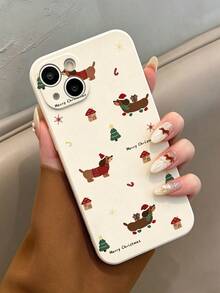 Fashionable Cute Personalized Christmas Tree Sausage Cute Dog Pattern Holiday Phone Case, Suitable Compatible With Iphone 18/18Pro/18ProMax/17/17Pro/17ProMax/16/16Pro/16ProMax/15/14/13/12/11 - Beige - View 3