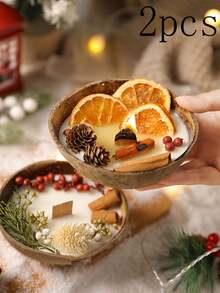 Christmas Coconut Shell Scented Candle, Soy Wax Wood Wick Aromatherapy Candle, Decorative Fragrance Home Candle, Holiday Table Decor, Perfect Christmas Gift, Create Warm And Cozy Atmosphere For Bedroom And Living Room - Multicolor - View 15