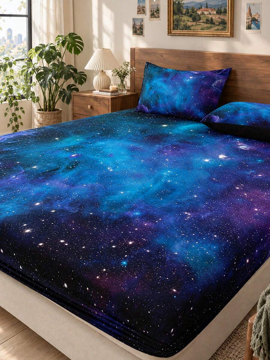 星空图案三件套床上用品（1张床单+2个枕套，不含被芯），柔软舒适