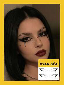 1pc Temporary Tattoo Sticker Music Festival Black Tears Eye Liner Face Pattern, Realistic Tattoo Design, Suitable For Daily Wear, Bachelorette Party Favors, Music Festivals, Games, Graduation Gifts, Lasts 3-5 Days - Black - View 2