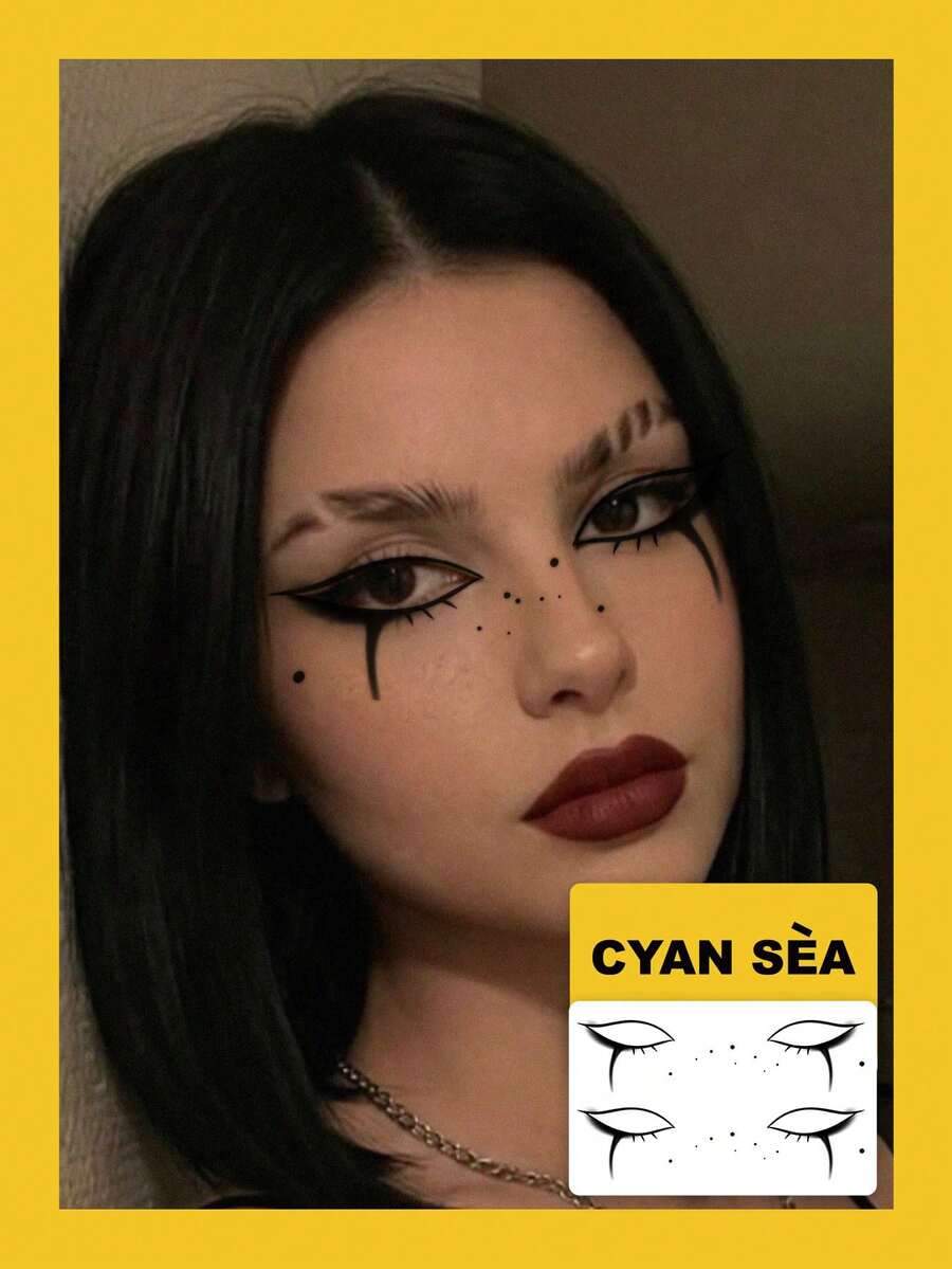 1pc Temporary Tattoo Sticker Music Festival Black Tears Eye Liner Face Pattern, Realistic Tattoo Design, Suitable For Daily Wear, Bachelorette Party Favors, Music Festivals, Games, Graduation Gifts, Lasts 3-5 Days