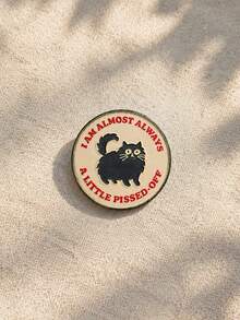 1pc Funny Cartoon Style Metal Off-White Base Red English Quote Black Cat Round Brooch, Women's Daily Backpack Jacket Decoration Gift - Multicolor - View 7