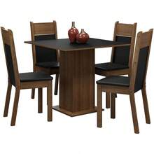 **Juego de Comedor Claire, Mesa Cuadrada de 90 x 90 con 4 Sillas, Juego de Comedor para 4 Personas, Mesa Pedestal de Madera, Sillas con Asiento Tapizado, Diseño Rústico Marrón y Negro, para Cocina y Comedor** - Negro - Ver 1