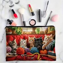 Cute Cat Print Women's Thick Rope Beach Bag, Large Capacity Zippered Canvas Tote For Travel And Storage, Zipper Design, Can Hold Cosmetics, Pencils Or Snacks - Perfect Gift For Sisters, Students And Adults, Multi-Functional Small Bag | Starry Sky Art - Multicolor - View 3