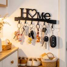 1pc Home Love Shaped Key Holder Wall Mount Organizer Rack With Hooks, Comes With Screws, Requires Drilling, Suitable For Living Room Decor, Housewarming Gift - Multicolor - View 1