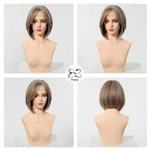 4*1 Lace Front Women's Short Bob Wig, Light Brown Mixed Gold Hair Color, Heat Resistant Fiber, Natural Style Daily Party Wig - Multicolor - View 4