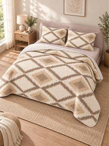 3pcs Milk Coffee Ivory Pattern Quilted Bedding Set (1 Bedspread, 2 Pillowcases, Pillow Inserts Not Included) Breathable Comfortable All Season Holiday Gift Suitable For Hotel, Guest House, Bedroom, Ultra Soft Breathable Absorbent Bedding - Multicolor - View 9