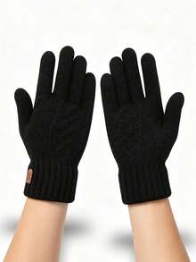 1 Pair Women's Winter Double Layer Warm Thick Touchscreen Gloves, Knitted Full Finger Gloves, Suitable For Cold Weather, Daily Use - Multicolor - View 3