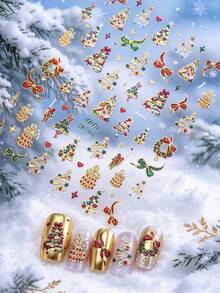 Luxury Gold Trim Christmas Nail Stickers 5D 3D Christmas Tree & Gift Pattern Nail Decals Holiday Nail Art DIY Accessories - Multicolor - View 3