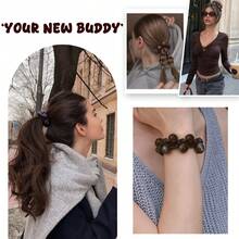 Retro Beaded Hair Scrunchie For Women, Leopard Print & Crystal Bead Elastic Hair Tie, Y2K Boho Ponytail Holder, Gift For Girls - Multicolor - View 6