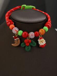 1PC Christmas Pet Collar, Adjustable Fall Winter Dog Cat Necklace, Red Green Beaded Pet Necklace With Santa Tree Charms, Xmas Dog Collar For Daily Wear & Holiday Photos, For Small Pets - Red - View 7