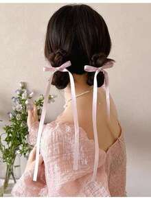 2 buah Jepit Rambut Pita Minimalis Warna Polos untuk Wanita - Baby Pink - View 2