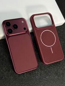 1件透氣孔螢光色無線充電手機殼，適用於 iPhone 18 Pro Max 17 AIR 16 15 14 13 12 11 Pro Max Plus | 液態矽膠 | 超薄防護防震 | 手機 - 酒紅色 - 查看 3