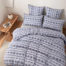Bộ vỏ chăn duvet phong cách Bohemian 2/3 món, họa tiết tam giác hình học màu xanh và be với bề mặt giả giặt, vải polyester dày 110g, khóa kéo, thoáng khí, cho phòng ngủ và phòng khách, quà tặng ngày lễ hoàn hảo - Màu xanh bụi bặm - Xem 9