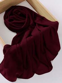 1pc Solid Color Fashionable Rectangular Textured Chiffon Hijab Scarf - Burgundy Chiffon - View 3
