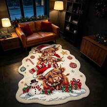 1PC Christmas Highland Cow Shaped Rug, Living Room Bedroom Holiday Decor Mat, Snowman Gift Cartoon Plush Foot Mat, High-Density Soft Fluffy Skin-Friendly Texture, Machine Washable And Hand Washable For Easy Care, Place In Living Room In Front Of Sofa, Bedroom Bedside, Christmas Tree Base Or Reading Corner, Instantly Fill The Room With Warm Christmas Atmosphere, Perfect Practical Holiday Gift For Family And Friends, Bedroom Decor, Small Rug, Home Decor, Living Room Rug, Living Room Small Rug, Bedroom Rug, Living Room Home Decor - Multicolor - View 3