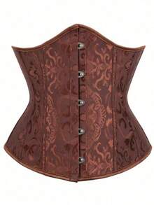 Women's Corset Renaissance Halloween Costume With Boning Support, Front Hook, Back Lace-Up, Plus Size, Wide Pirate Belt, Gothic Victorian Style - Brown - View 9