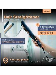 Adler Hair Straightener, Titanium Flat Iron, Ceramic Straightener - 230C, LED Display, Fast Heat-Up - EU E Type Plug(220-240V) - View 5