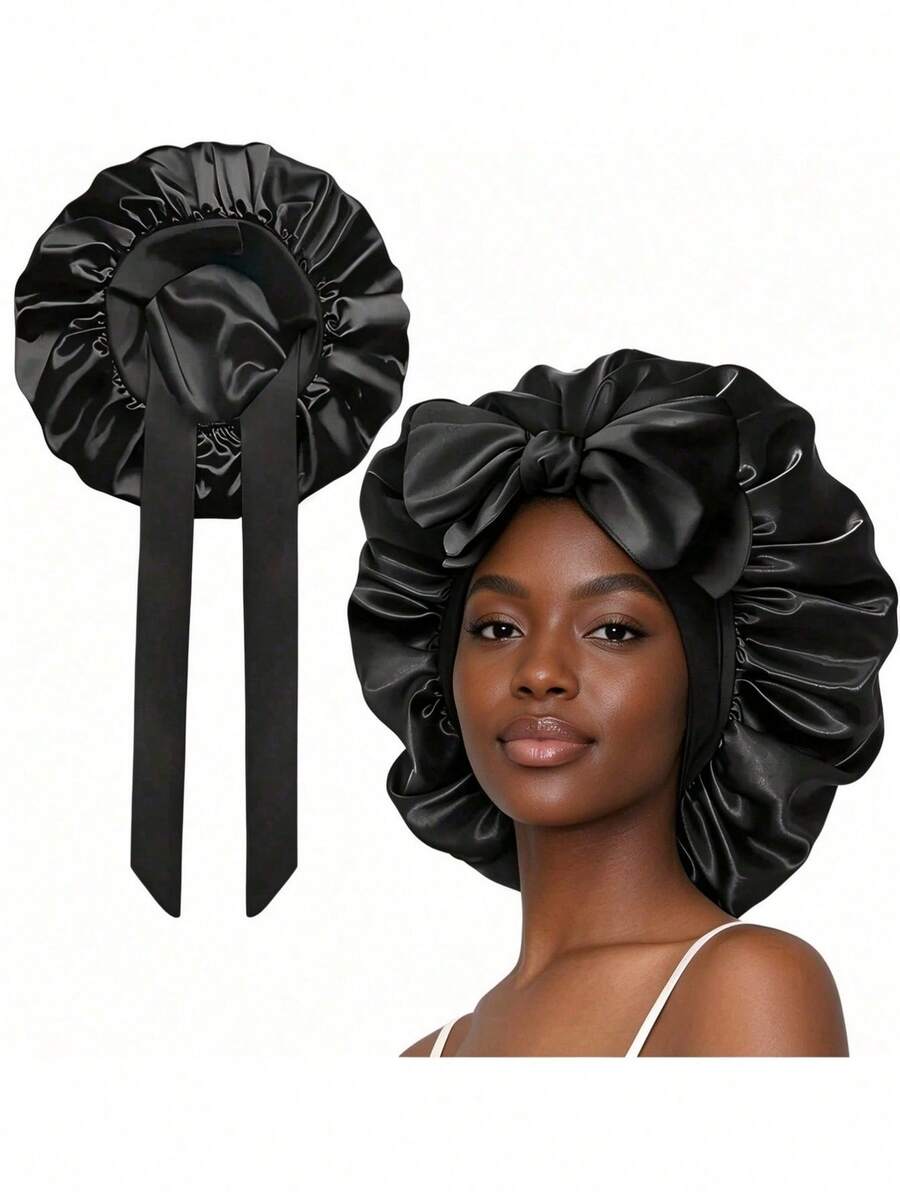 1pc Luxury Satin Sleep Bonnet With Adjustable Bow, Lightweight Hair Protection Cap, Suitable For Curly/Braided/Natural Hair, Multiple Colors Available, Essential For Nighttime Hair Care, Soft And Comfortable, Perfect For Beauty And Travel
