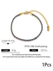 1pc 304 Stainless Steel Braided Rope Bracelet Gold Plated Color Twisted Cord Wrist Chain Waterproof Non Tarnish Daily Stackable Jewelry - Bracelet - View 11