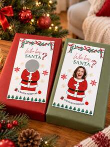1/3pcs Custom Photo Who Has Santa Scratch Off Game Cards, Personalized Xmas Reveal Scratch Cards, Christmas Family Gathering Guessing Game, Holiday Party Favors Supplies - Multicolor - View 2