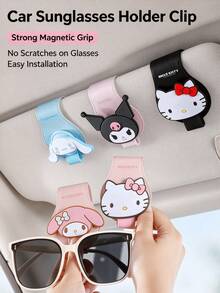 1pc Sanrio Cute Cartoon Car Sun Visor Glasses Clip Fashion Glasses Storage Holder Card Holder - Multicolor - View 7
