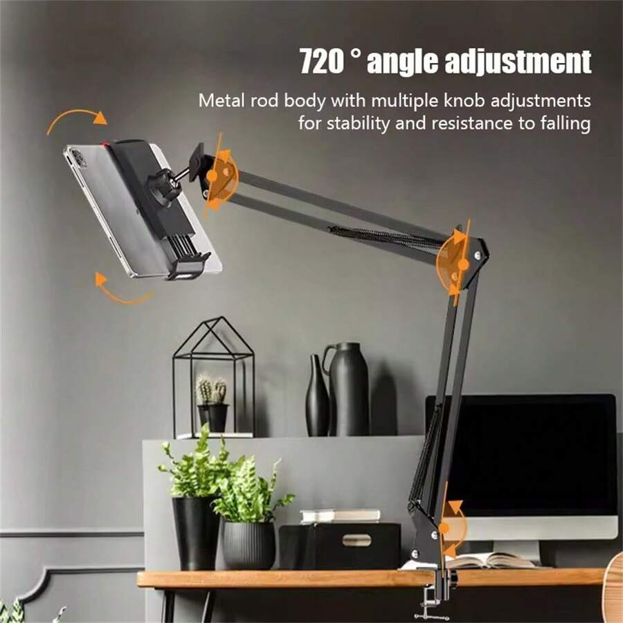 360° Rotating Long Arm Phone & Tablet Holder With Top Storage Tray, Desktop Bed Slouchy Arm Bracket, Compatible With Huawei, ,