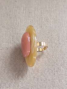 1pc Vintage Resin Open Ring, Geometric Marble Double Layer Adjustable Ring For Women, Y2K Dopamine Chunky Statement Jewelry Gift - Multicolor - View 5