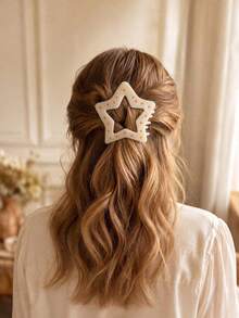 1pc Leopard Print Star Hair Clip For Women, Large Tortoise Shell Flat Hair Claw, Elegant French Style Bun Hair Accessory - Multi-color a - View 6