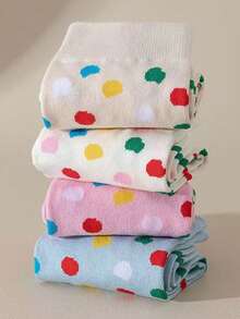 1/3/5/10 Pairs Random Women's Colorful Polka Dot Star Heart Pattern Comfortable Breathable Mid-Calf Socks - Multicolor - View 8