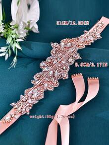 1pc Handmade Bridal Belt, French Wedding Dress Waistband, Women's Sparkling Rhinestone Belt, Evening Gown Accessory - Retro Pink - View 8