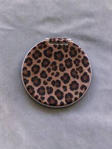 1 Pc New Leopard Pattern Round Dual-Surface Mirror Phone Stand - Glass Makeup Mirror Makeup Care Mirror Folding Stand For Desktop, Festival Gift. Compatible With IPhone 11, 12, 13, 14, 15, 16, 17, 18, Pro Max - Multicolor - View 4